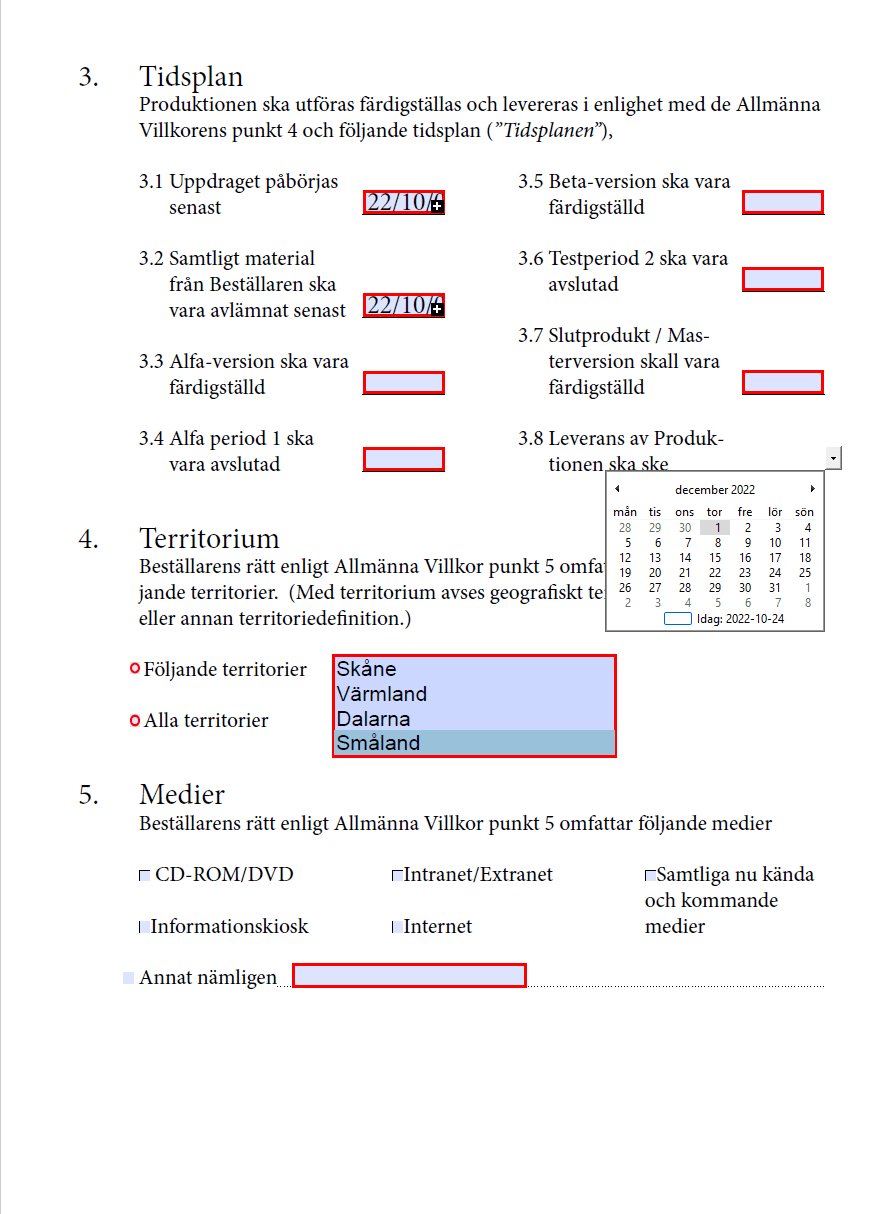 En del av ett interaktivt formulär