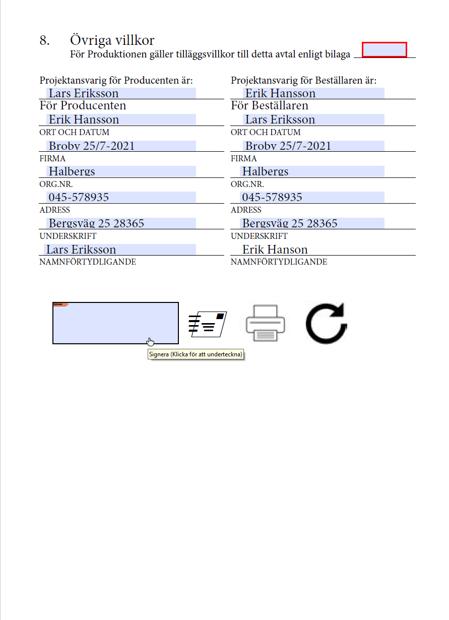 En del av ett interaktivt formulär