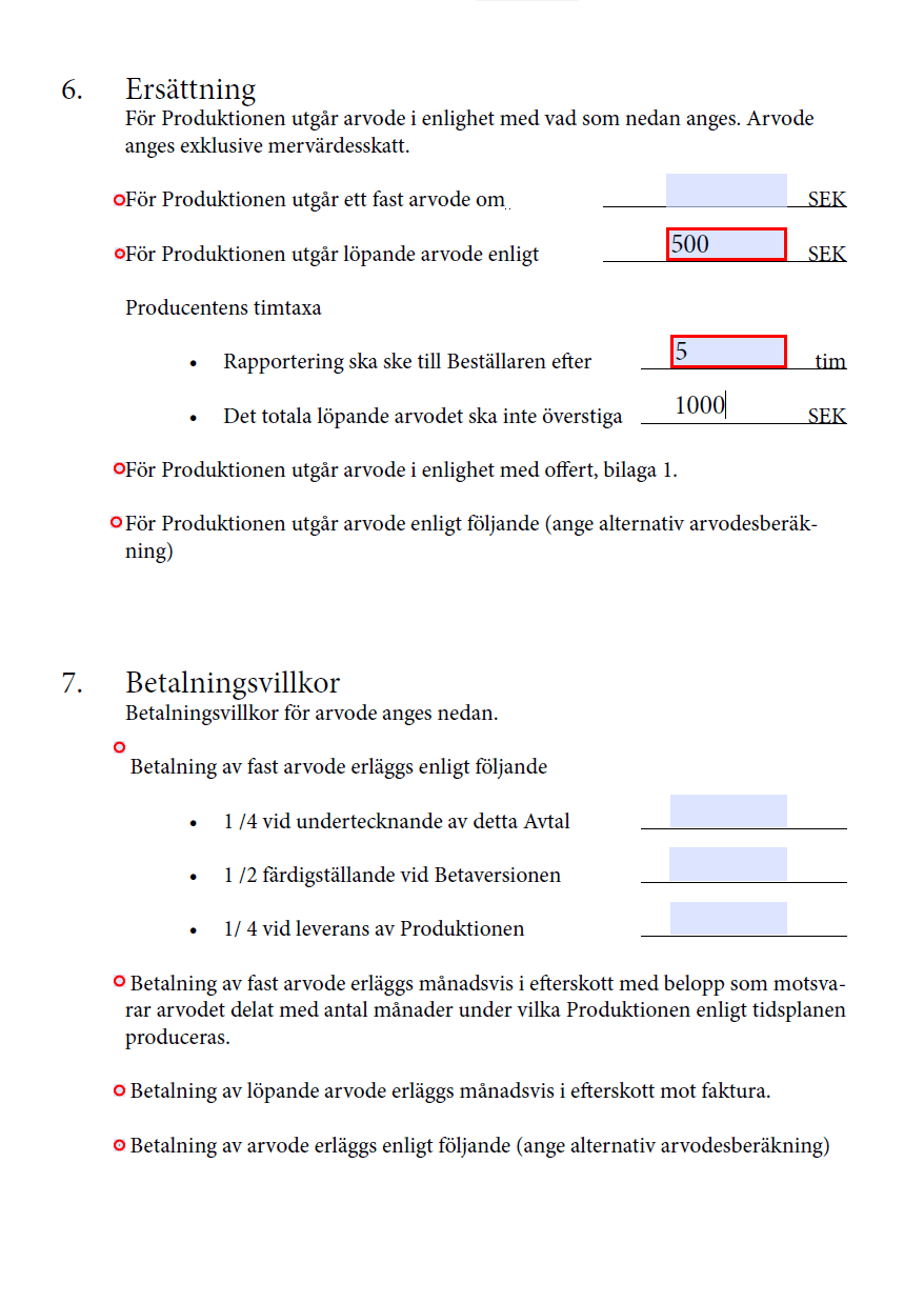 En del av ett interaktivt formulär